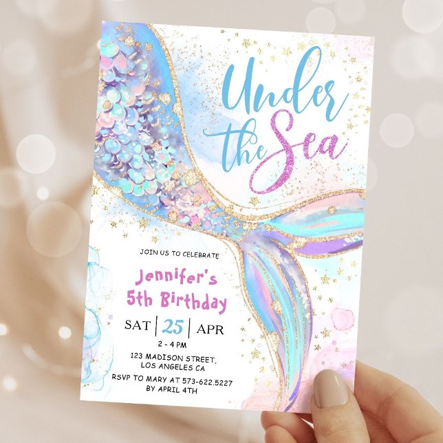 Mermaid 5th Birthday Party Blue Under The Sea Invitation (Creator Uploaded)