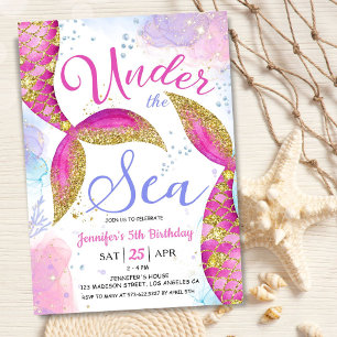 Mermaid 5th Birthday Party Pink Girl Under the Sea Invitation