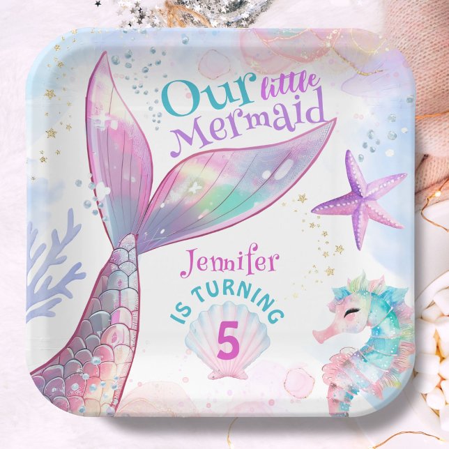 Mermaid 5th Birthday Under The Sea Pink Mermaid Paper Plate (Creator Uploaded)