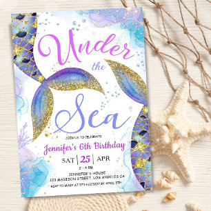 Mermaid 6th Birthday Girl Pink Gold Under the Sea Invitation