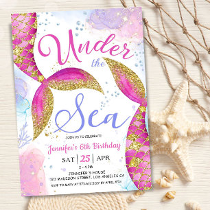 Mermaid 6th Birthday Girl Pink Under the Sea Invitation
