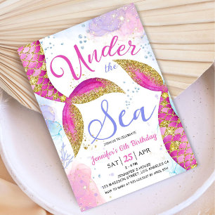 Mermaid 6th Birthday Party Pink Girl Under the Sea Invitation