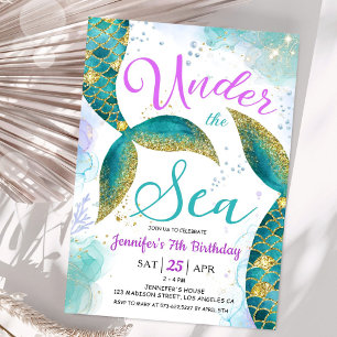 Mermaid 7th Birthday Party Invite Under the Sea