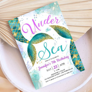 Mermaid 7th Birthday  Purple Teal Under the Sea Invitation