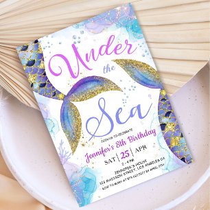 Mermaid 8th Birthday Girl Pink Gold Under the Sea  Invitation
