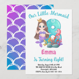 Mermaid 8th Birthday Party Invitation