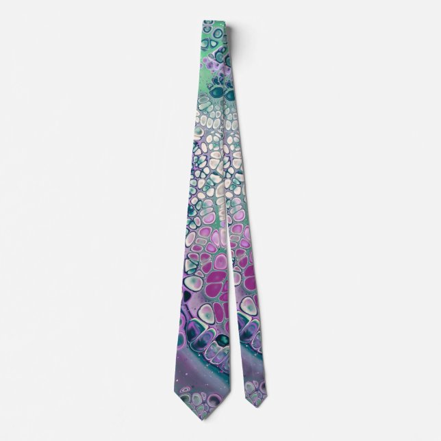 Mermaid Acrylic Pour, Cool Colourful Abstract Tie (Front)