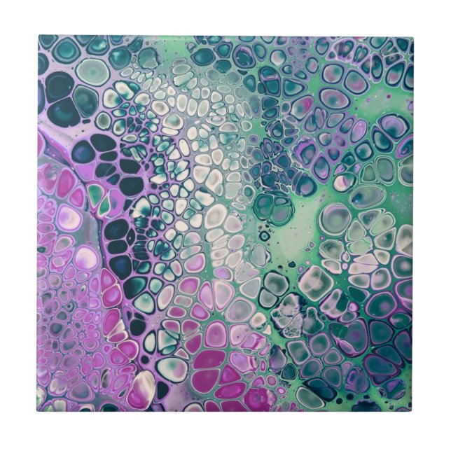 Mermaid Acrylic Pour, Cool Colourful Abstract Tile (Front)