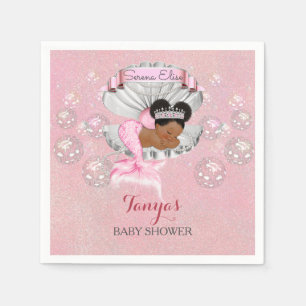 Mermaid African American Baby Pink Shell Pearls Napkin