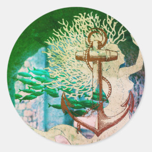 Mermaid Anchor And School Of Fish Stickers