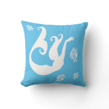 mermaid  and angel fish White on  blue pillow