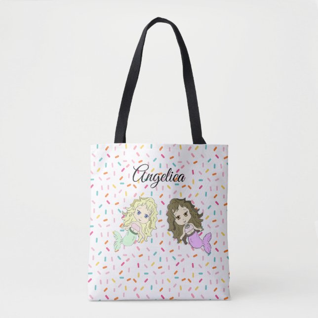Mermaid and Candy Sprinkles Personalised Tote Bag (Front)