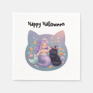 Mermaid and Cat Halloween Charm Napkin