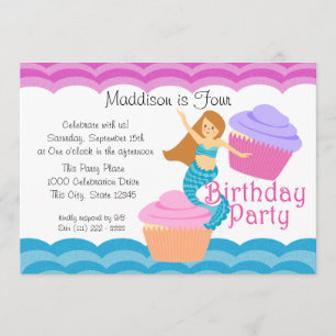 Mermaid and Cupcakes Birthday Invitation