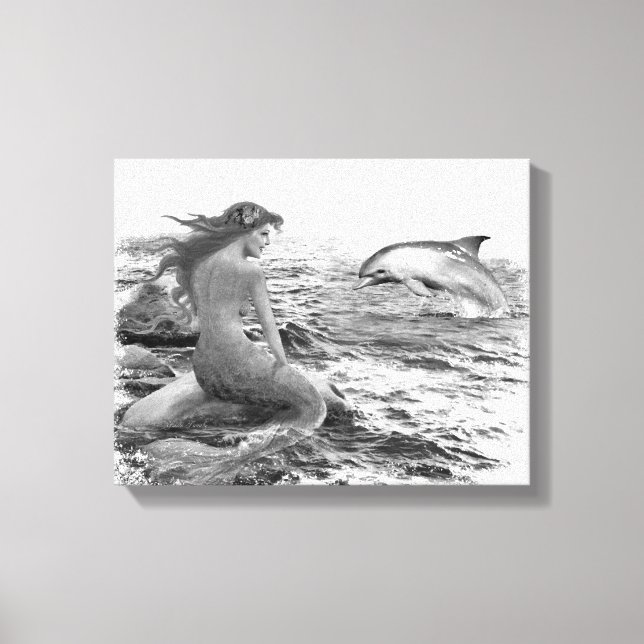 Mermaid and Dolphin Canvas Print (Front)