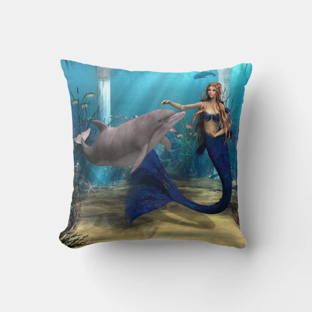 Mermaid and Dolphin Cushion (Front)