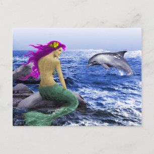 Mermaid and Dolphin Postcard
