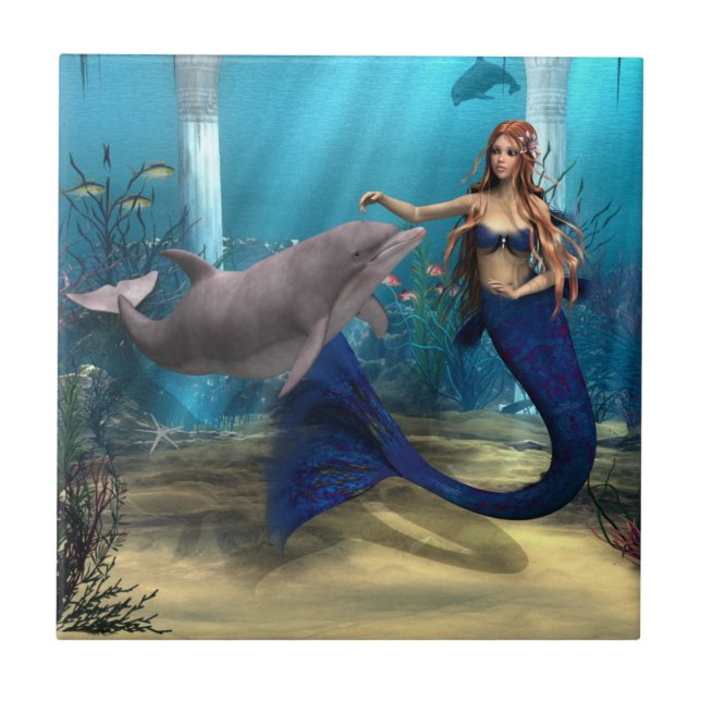 Mermaid and Dolphin Tile (Front)
