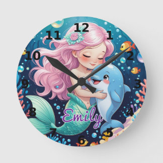 Mermaid and Dolphin Wall Clock – Personalised