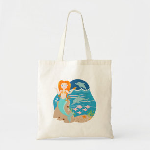 Mermaid and dolphins birthday party tote bag