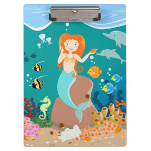 Mermaid and dolphins under the sea birthday party clipboard