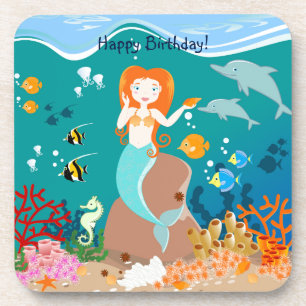 Mermaid and dolphins under the sea birthday party coaster