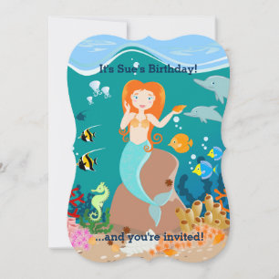Mermaid  and dolphins under the sea birthday party invitation