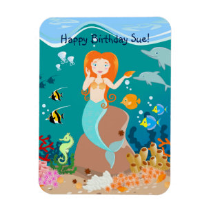Mermaid  and dolphins under the sea birthday party magnet