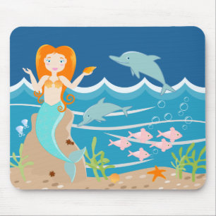 Mermaid and dolphins under the sea birthday party mouse pad