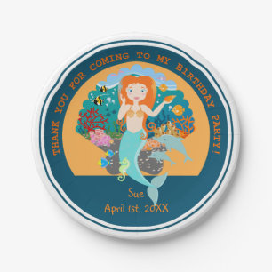 Mermaid  and dolphins under the sea birthday party paper plate