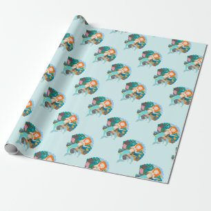 Mermaid  and dolphins under the sea birthday party wrapping paper