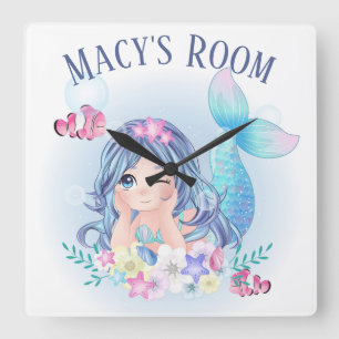 Mermaid and Fish Door Sign Square Wall Clock