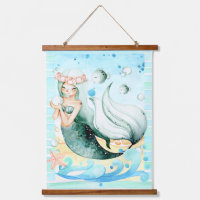 Mermaid and Fish Sea Life Watercolor Art