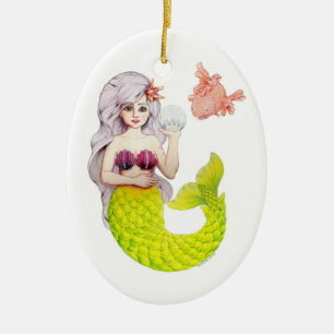 Mermaid and friend ceramic tree decoration