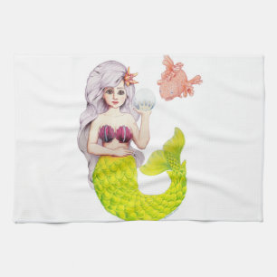 Mermaid and friend tea towel