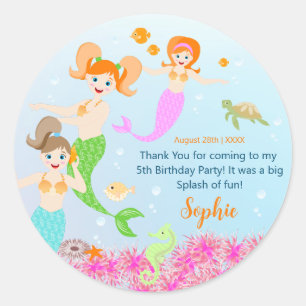 Mermaid and friends girly Birthday Party Classic Round Sticker