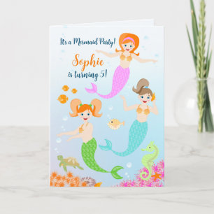 Mermaid and friends girly Birthday Party Invitation