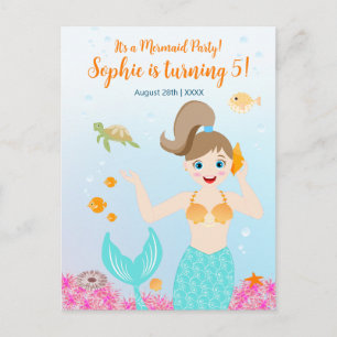 Mermaid and friends girly Birthday Party Invitation Postcard