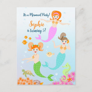 Mermaid and friends girly Birthday Party Invitation Postcard