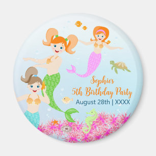 Mermaid and friends girly Birthday Party Magnet