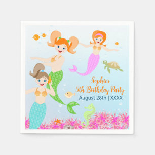 Mermaid and friends girly Birthday Party Napkin