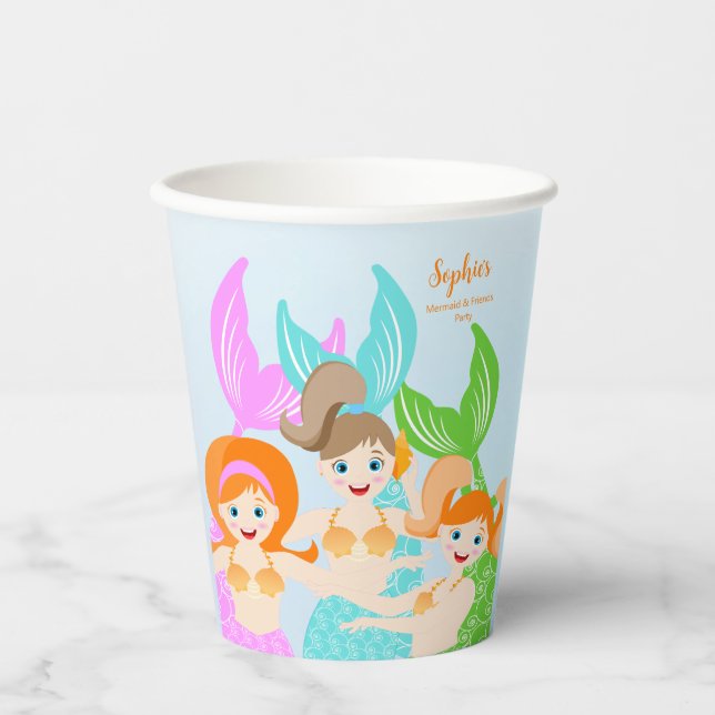Mermaid and friends girly Birthday Party Paper Cups (Front)