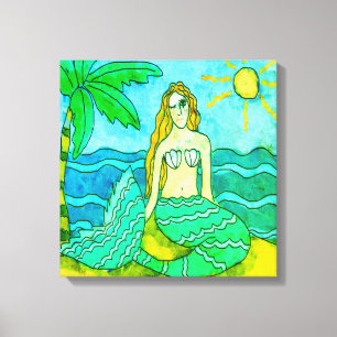 Mermaid and Palm Tree Canvas Print