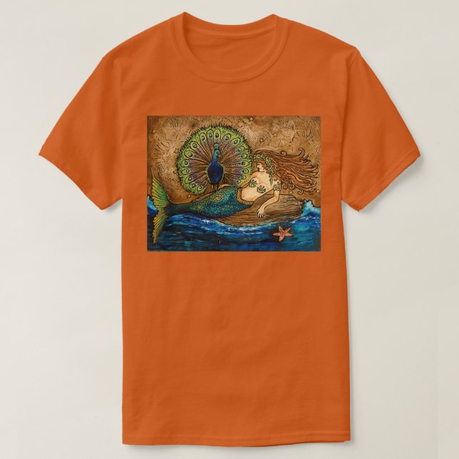 Mermaid and Peacock Fantasy T-Shirt (Design Front)