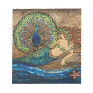 Mermaid and Peacock Notepad