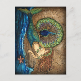 Mermaid and Peacock Postcard