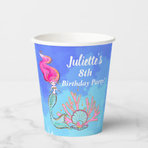 Mermaid And Pearl Clam Birthday Paper Cups