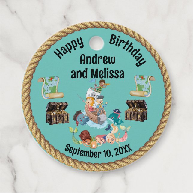 Mermaid and Pirate Birthday Favour Tags (Front)