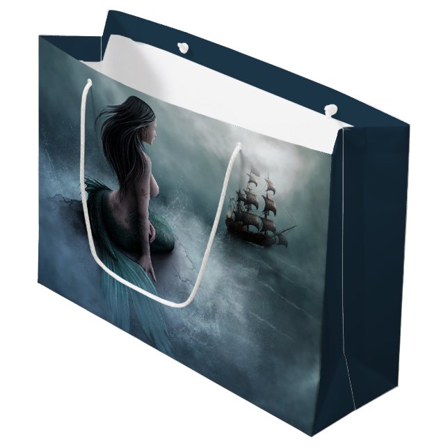 Mermaid and Pirate Ship Large Gift Bag (Front Angled)