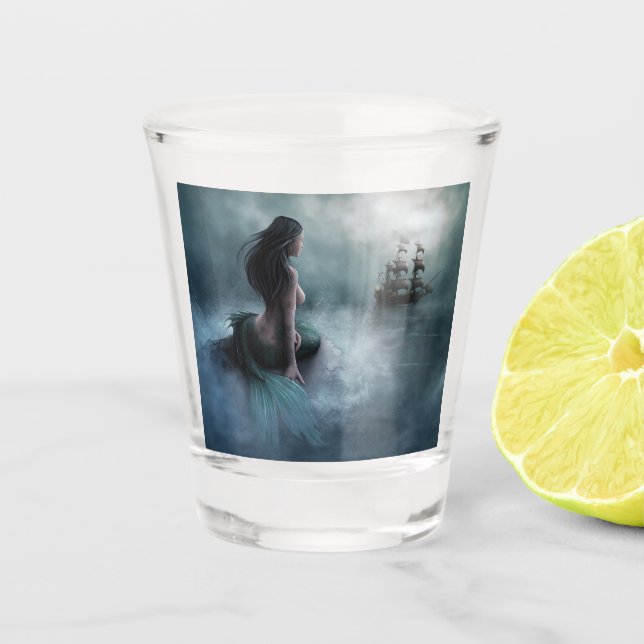 Mermaid and Pirate Ship Shot Glass (Front)
